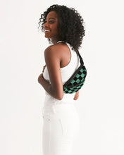 Load image into Gallery viewer, Black and Green Checker Anime Inspired Design Crossbody Sling Bag
